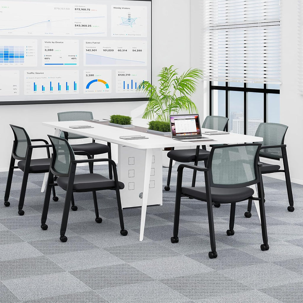 Giantex 10-Pack Waiting Room Chair Set, Rolling Office Desk Chairs with PU Wheels, Armrests, Stackable Guest Chair for Office, School, Lobby,Reception, Conference, Grey