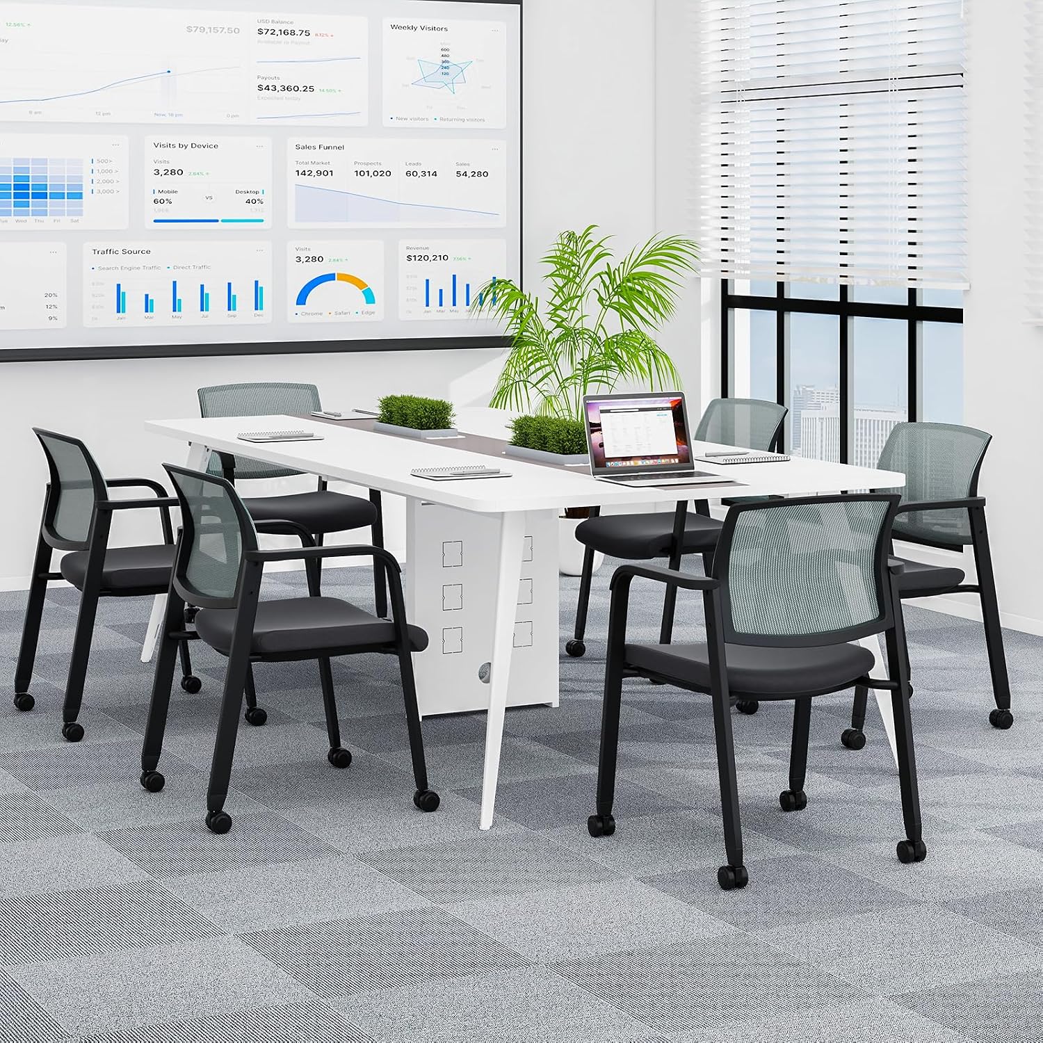 Giantex 10-Pack Waiting Room Chair Set, Rolling Office Desk Chairs with PU Wheels, Armrests, Stackable Guest Chair for Office, School, Lobby,Reception, Conference, Grey
