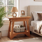 End Table for Living Room, Solid Wood Side Table with Storage, Farmhouse Narrow Nightstand for Bedroom, Small Spaces, Rustic Brown