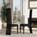 Modern Black Dining Chairs Set of 2, Upholstered High Back Dining Chairs with Stainless Steel Backrest and Legs, Luxury Dining Room Chairs for Kitchen Living Room Restaurant
