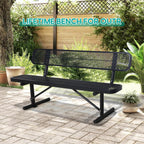 4FT Heavy Duty Metal Park Bench for Outside, Thermoplastic-Coated Weatherproof Outdoor Bench with Backrest & Portable Frame, Commercial Benches for Shopping Mall, Store, Park, Patio, Porch, Black