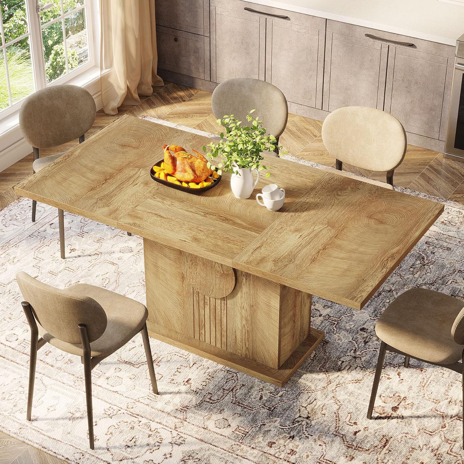 Tribesigns 55" Rectangular Dining Table for 4 to 6 People, Farmhouse Wood Dinner Table for Kitchen, Dining Room & Living Room (Natural)