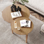 Nathan James Kendall Round Modern Nesting Coffee Set of 2, Stacking Living Room Accent Tables, Light Brown