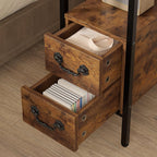 VECELO Narrow Side Table Set of 2, Night Stand Sofa Table with Glass Top,Bedside End Tables with Storage Drawers,Wood Nightstand for Small Spaces Living Room Bedroom,Brown