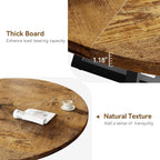 Industrial Round Dining Table, 47 Inch Round Kitchen Table for 4, Rustic Brown Dinner Table with Wooden Top and Metal Base for Dining Room, Living Room - (No Chairs)