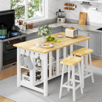 DynJest 47.3" Solid Rubberwood Kitchen Island with Power Outlets - Extra Large Work Surface, 2 Drawers & Open Shelves Storage Cabinet for Kitchen Dining Room, Farmhouse Style (White)