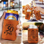 LEJIAJINW 50th Birthday Gift 50 Year Old Birthday Gifts for Men Women, Cheers to 50 Years Vintage 1976 Leather Can Sleeve, Funny 50th Birth Party Decoration Gift for Dad, Mom, Husband, Wife, Grandpa