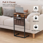 Vagusicc C Shaped End Table with Charging Station, 28" Tall Couch Side Table, Sofa Table Beside Table, Slide Under Sofa Arm C Table for Small Spaces, TV Tray Table for Living Room, Bedroom, Brown