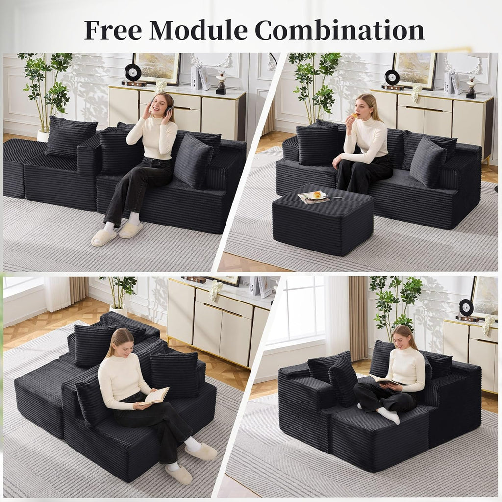 Korser Cloud Modular Sectional Sofa with L-Shaped, Boneless Couches for Living Room, Fluffy Comfy Corduroy Deep Seat with Ottoman, Bedroom, Apartment, No Assembly Required