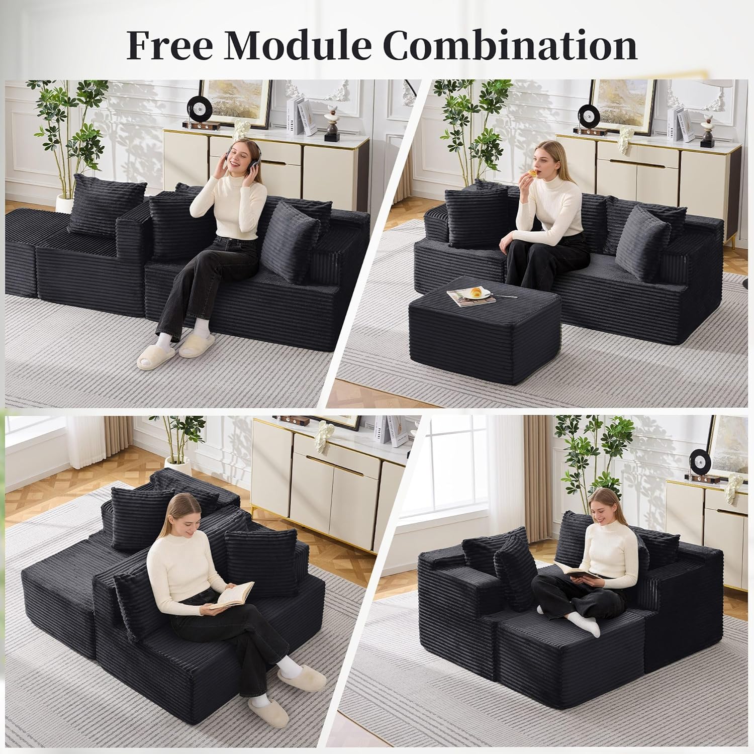 Korser Cloud Modular Sectional Sofa with L-Shaped, Boneless Couches for Living Room, Fluffy Comfy Corduroy Deep Seat with Ottoman, Bedroom, Apartment, No Assembly Required