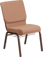 Flash Furniture HERCULES Series 18.5''W Church Chair in Caramel Fabric with Cup Book Rack - Copper Vein Frame