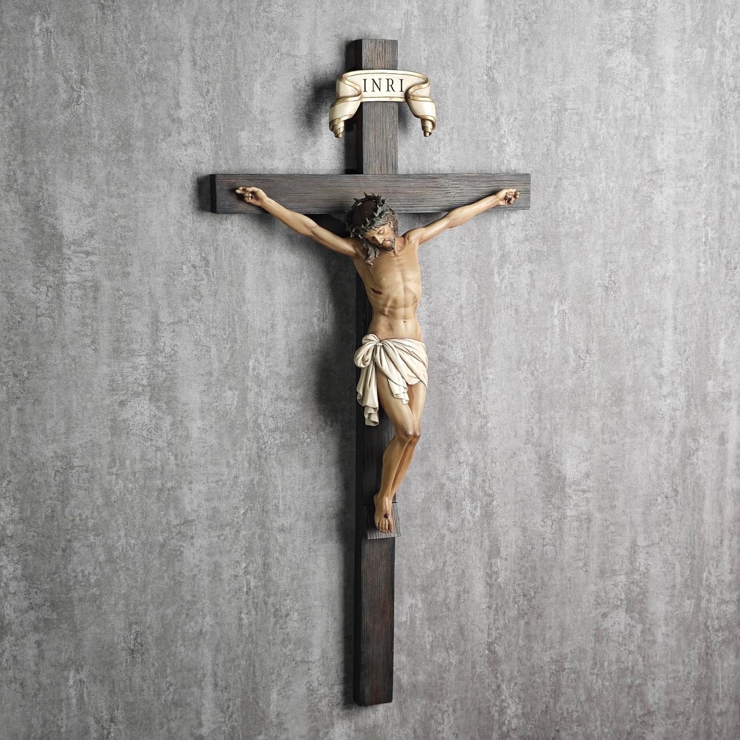 BC Catholic Crucifix Wall Cross in 24" H Jesus Christ indoor Home Decor Collectable Religious Gifts Renaissance Sculpture handmade By Buildclassic