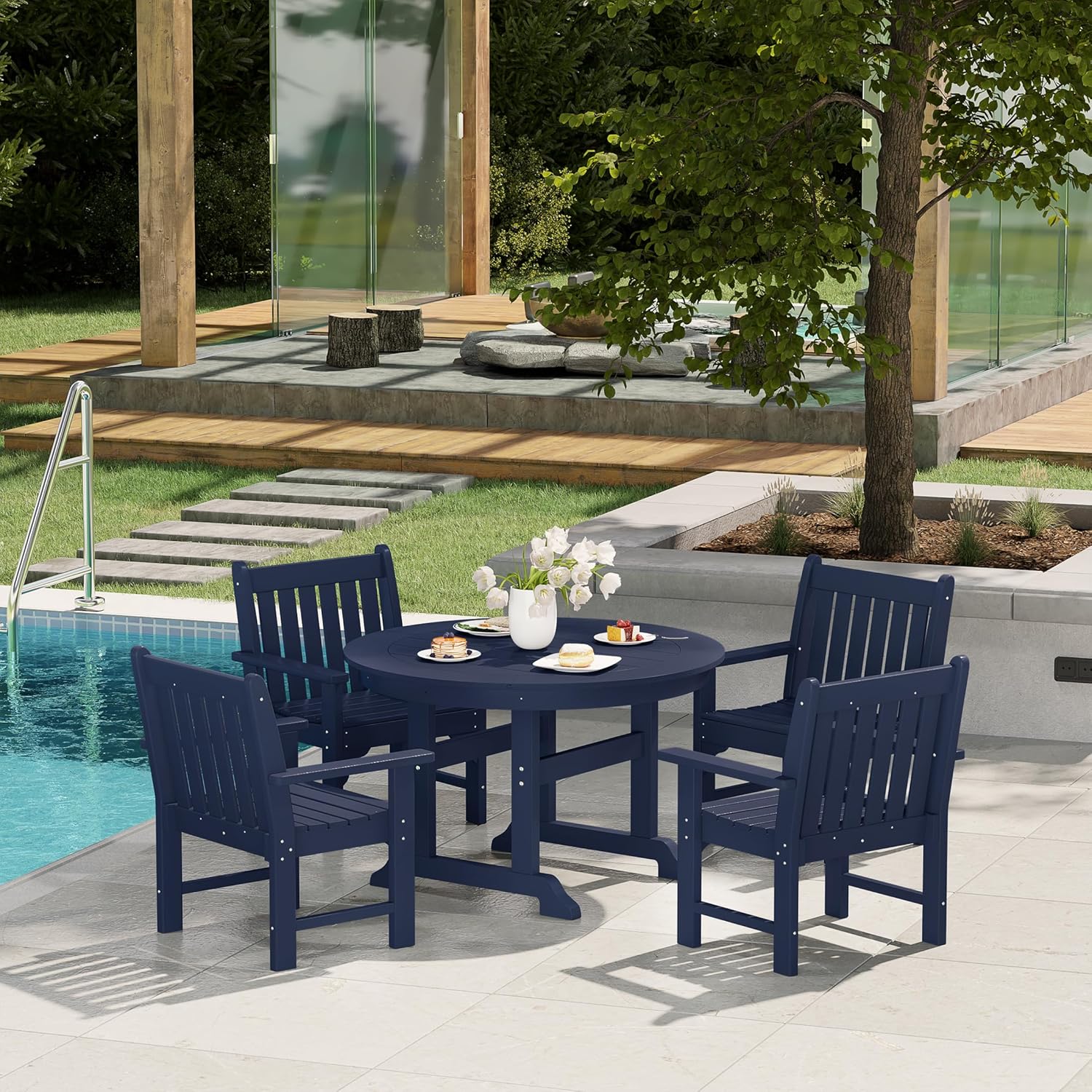 WestinTrends Malibu Outdoor Patio HDPE Adirondack Dining Arm Chair, Navy Blue