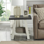 Modern Industrial Wooden End Table, 2-Tier Small Sofa Side Table with Storage for Living Room, Bedroom, Small Spaces, Charcoal + Beige