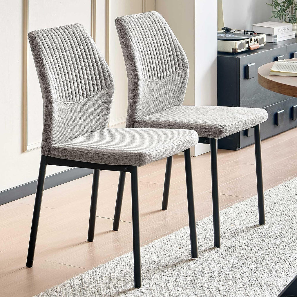 Dining Chairs Set of 4, Mid Century Modern Fabric Upholstered Kitchen Chairs, Light Brown Dining Room Chair with Sticthing Back for Kitchen Dining Room