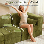 STHOUYN 106" Chenille Folding Convertible Sleeper Sofa Bed, Green Pull Out Floor Modular Couch with Pillow, Memory Foam Boneless Couchs Sectional for Living Room Bedroom (3, Green)