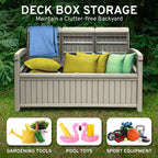 EconoHome 3 Seat Outdoor Storage Bench with Rain Cover - 90 Gallon Capacity - Weatherproof Resin Bench for Patio, Porch, Garden, Yard, Pool Area