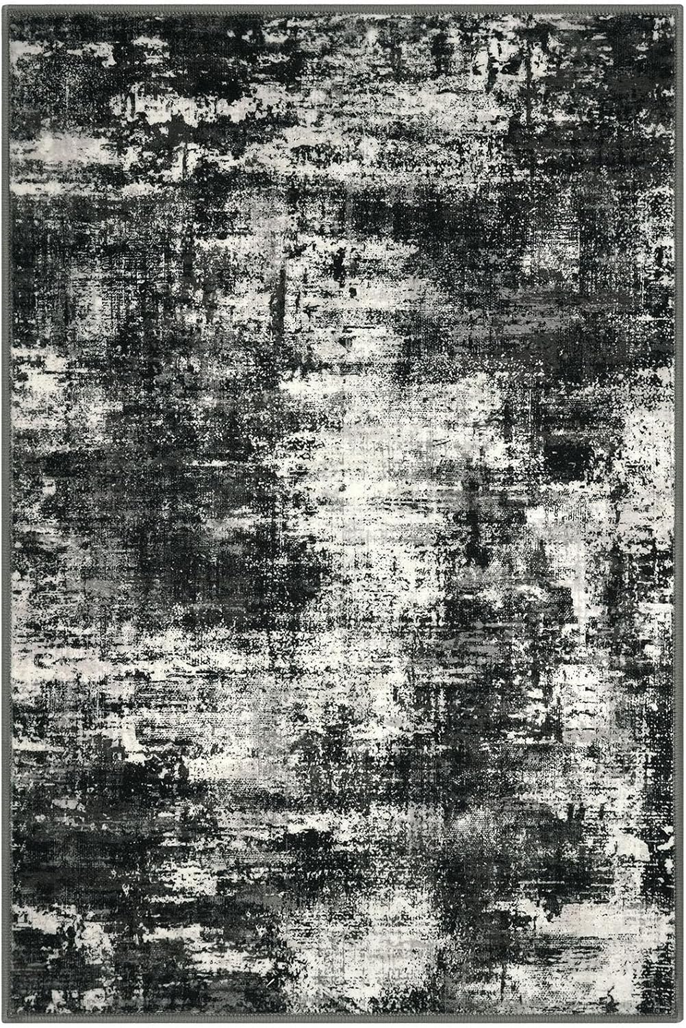 Lansny Abstract Small Area Rug 2x3 Entryway Rugs Washable Door Mat Entrance, Non Slip Kitchen Rugs, Rubber Backed Throw Rug Printed Faux Wool Floor Carpet for Front Door Foyer Entry Sink, Black Grey