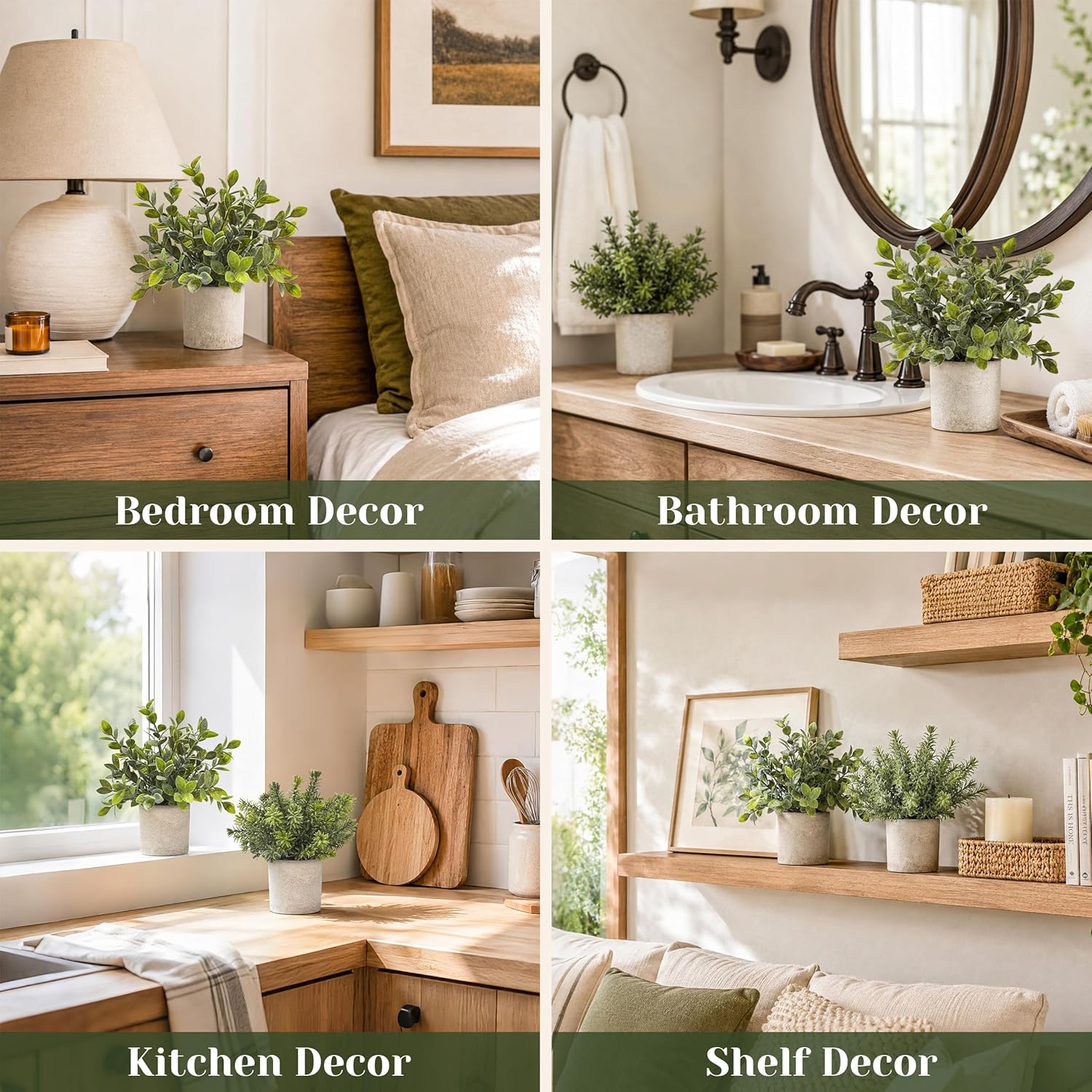 Der Rose 3 Pack Mini Potted Fake Plants Artificial Plastic Eucalyptus Plants Topiaries for Home Office Desk Farmhouse Shelf Room Bathroom Decor(Sage Green)