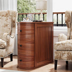 Vongrasig Narrow Nightstand with 3 Drawers, Wood Small Side Table for Bed or Sofa, Vintage Slim Night Stand for Living Room/Bedroom, Walnut