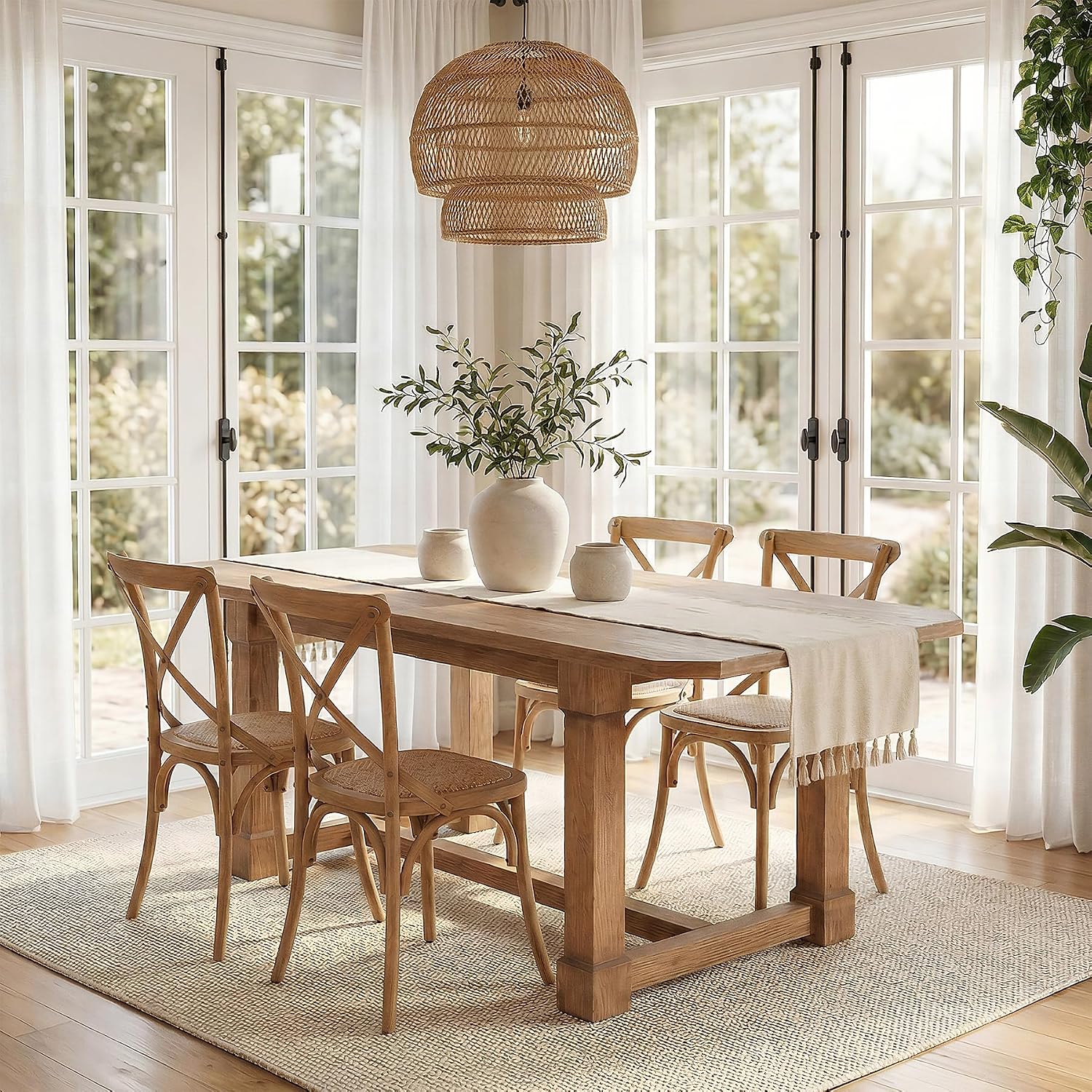 63" Solid Wood Dining Table, Rectangular Kitchen Table with Sturdy Legs, Rustic Wooden Dinner Tables for 4-6, Dining Room, Living Room, Natural Finish
