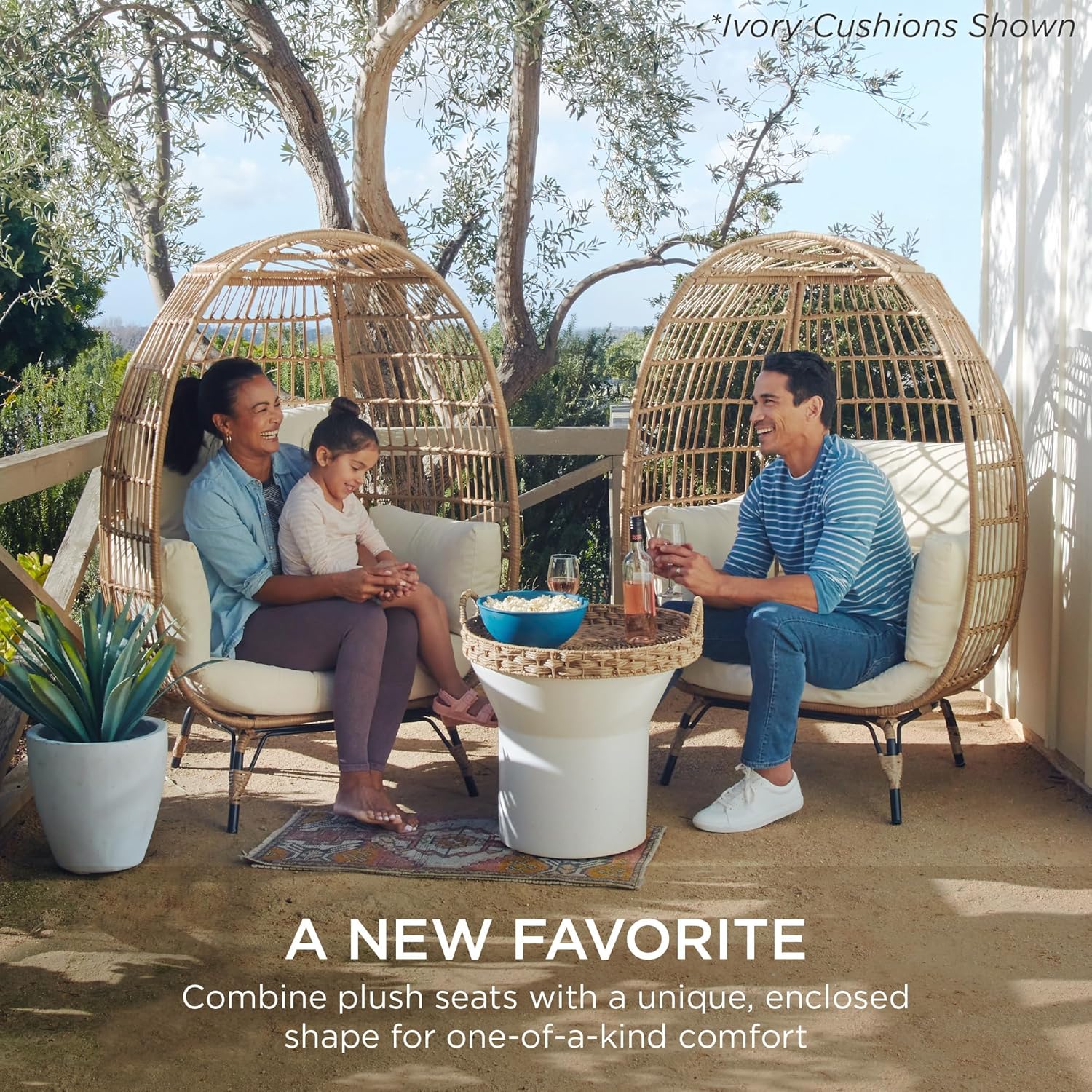 Best Choice Products Wicker Egg Chair, Oversized Indoor Outdoor Lounger for Patio, Backyard, Living Room w/ 4 Cushions, Steel Frame, 440lb Capacity - Black/Black
