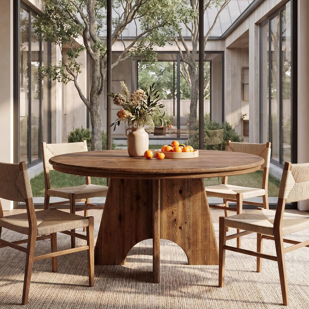 47" Solid Wood Round Dining Table for 4-6 People, Farmhouse Kitchen Table for Dining Room, Kitchen, Living Room, Rustic Brown