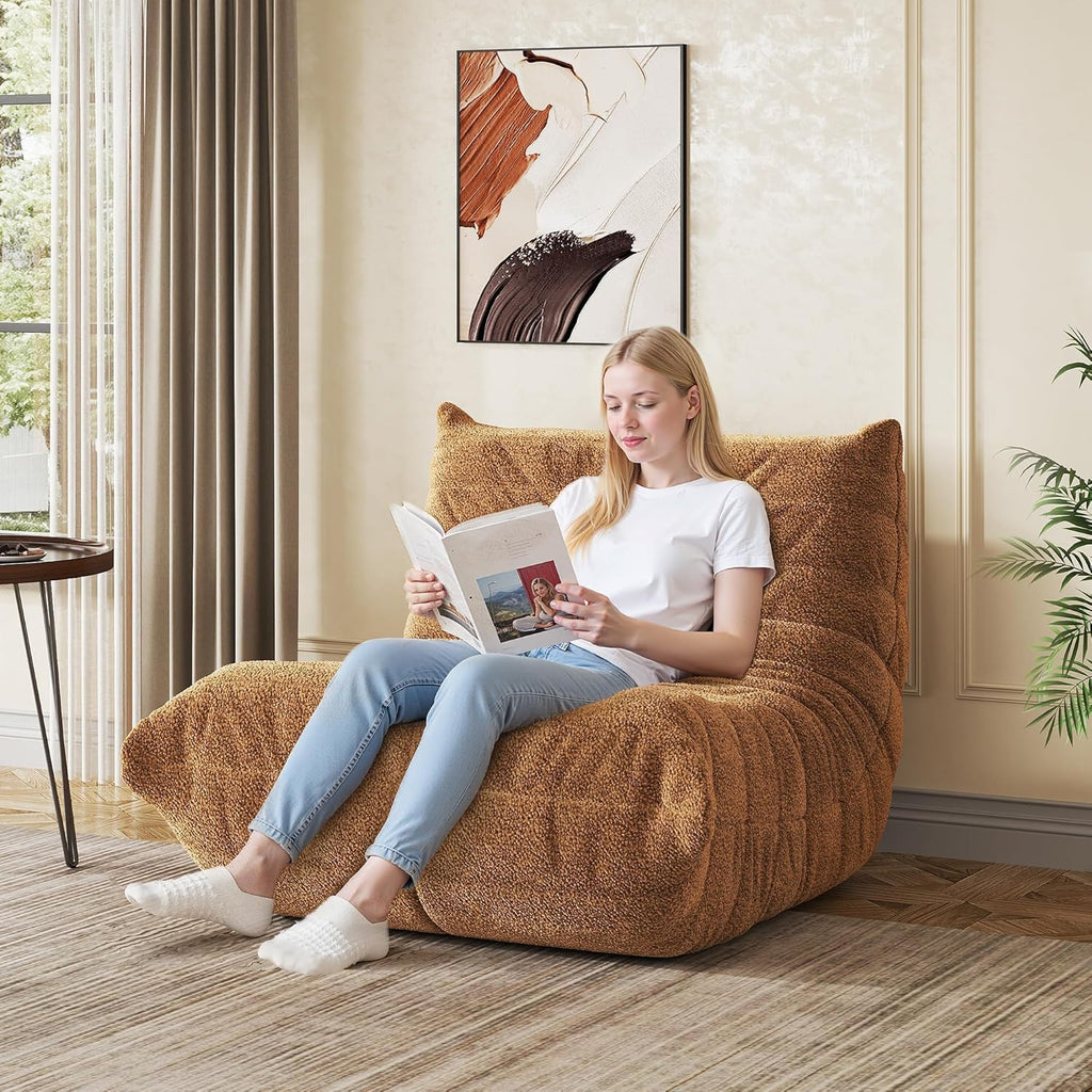 WLIVE Bean Bag Chair for Adults, Teddy Fleece Togo Chair, Giant, Memory Foam, for Living Room and Bedroom, Single, Brown