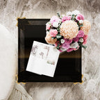 Black Mirror End Table for Living Room, Square,Asymmetrical Metal, Gold Lower Shelf, 19.9"