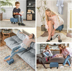 Small Trendy Comfortable Linen Fabric Cube Ottoman Footrest with Premium Construction, Sleek Blue Design, and Versatile Appeal