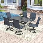 Anmutig 63" Rectangular Outdoor Dining Table, Metal Patio Table for 6 | Powder-Coated Steel Frame, Weather-Resistant Design, Slatted Metal Tabletop, Adjustable Umbrella Hole, Patio, Backyard Use