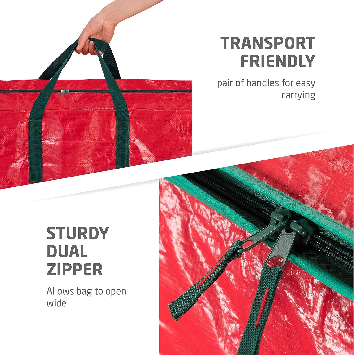ZOBER Christmas Tree Storage Bag - With 2 Ornaments Accessories/Garland Bags - Fits 7.5 Ft Trees - Plastic, Waterproof Christmas Tree Bag For Storage Box For Xmas - Strong, Durable Handles - Red