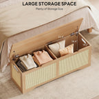 LIKIMIO 47.2" Rattan Storage Ottoman Bench Chest, End of Bed Bench, Storage Chest, Extra Large Entryway Trunk Toy Box for Bedroom, Living Room, Rustic Wood