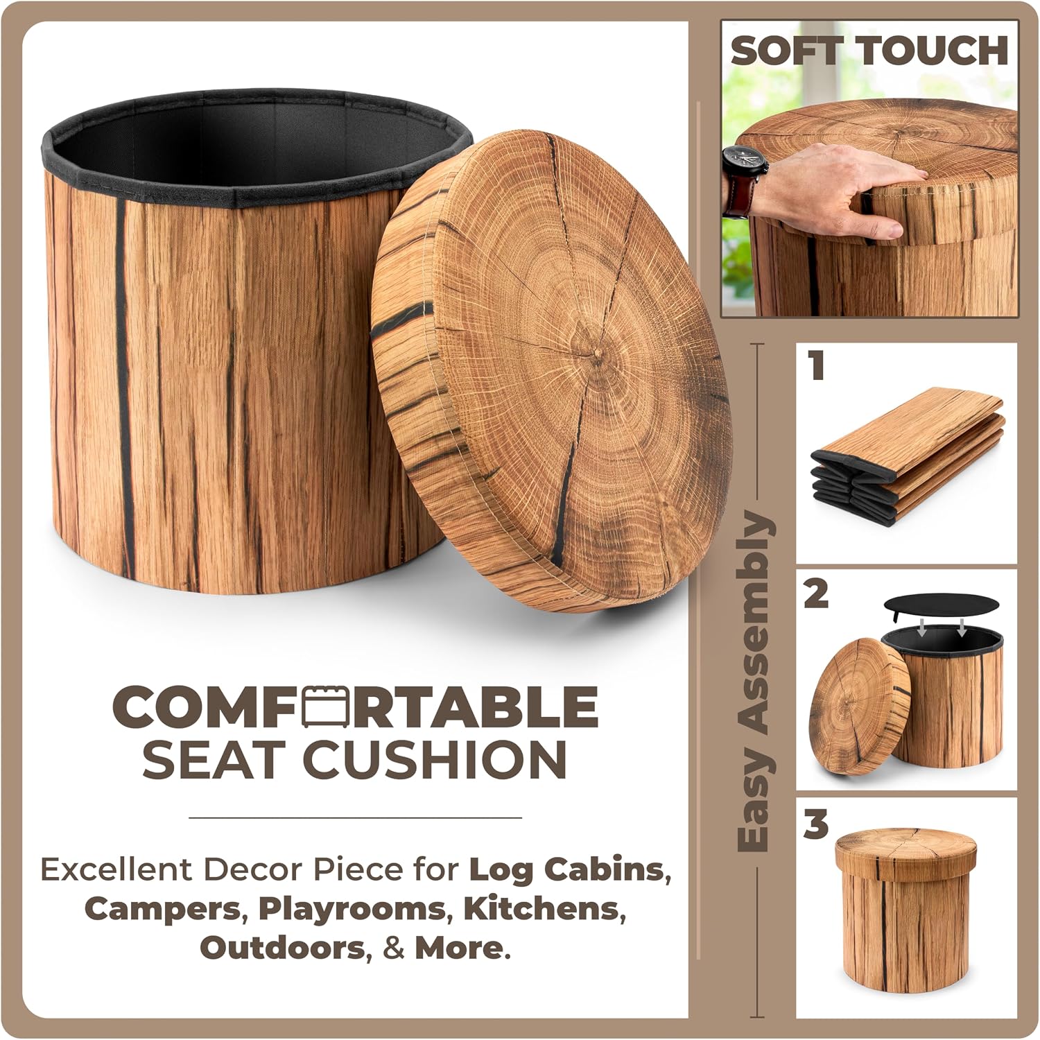 Sorbus Tree Stump Stool, Toy Storage Ottoman 15 Inch Fake tree stumps Log Stool Storage, Artificial Tree Trunk, Perfect Footstool Kids Toy Chest, Rustic Log Cabin Decor Bench, Pedestal, Side End Table