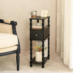 MaxSmeo Black Narrow Side Table, Narrow End Table with Storage, Skinny Small Nightstand with Drawer for Bedroom, Living Room, Small Spaces (Black)