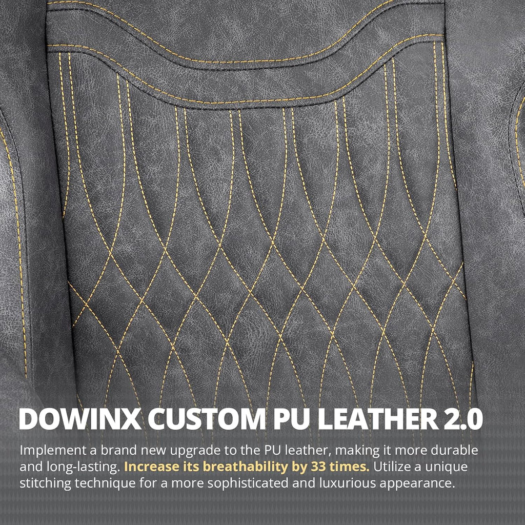 Dowinx Gaming Chair, Breathable PU Leather Gamer Chair with Memory Foam, Pocket Spring Cushion and Footrest, Big and Tall Ergonomic Reclining Computer Chair with Massage Lumbar Support, Deep Gray