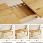 HIPIHOM Extendable Dining Table for 6-8, Space-Saving (Oak) | MDF Farmhouse Kitchen Table, Extends 63-78.7'', Seats 6-8, Space-saving for Kitchen, Dining & Living Room
