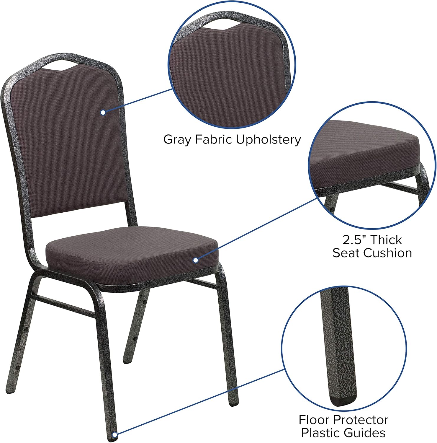 BizChair Crown Back Stacking Banquet Chair, Gray Fabric/Silver Vein Frame