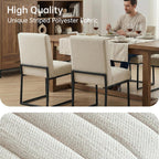 VKNOW Upholstered Dining Chairs Set of 4, Modern Dining Room Chairs with Stripe, Linen Kitchen Chair Dinner Chair with Black Metal Base for Kitchen, Beige
