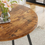 VECELO 35" Round Dining Table for 4, Wood-Grain Tabletop & Heavy-Duty Steel Frame, for Kitchen, Living Room, Easy Assembly, Antique Brown