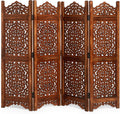 Lightnpro 4 Panel Royal Octagon Wooden Room Divider 64"(W) x 48"(H) Handmade Heart Design Partition, Intricately Carved, Hinged & Foldable, Pre-Assembled Privacy Screen Burnt Finish