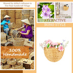 LUSYDECO Set of 2 Scalloped Wicker Wall Basket, Handwoven Boho Wall Decor Basket, Wall Hanging Baskets for Nursery, Door, Plants, Mail