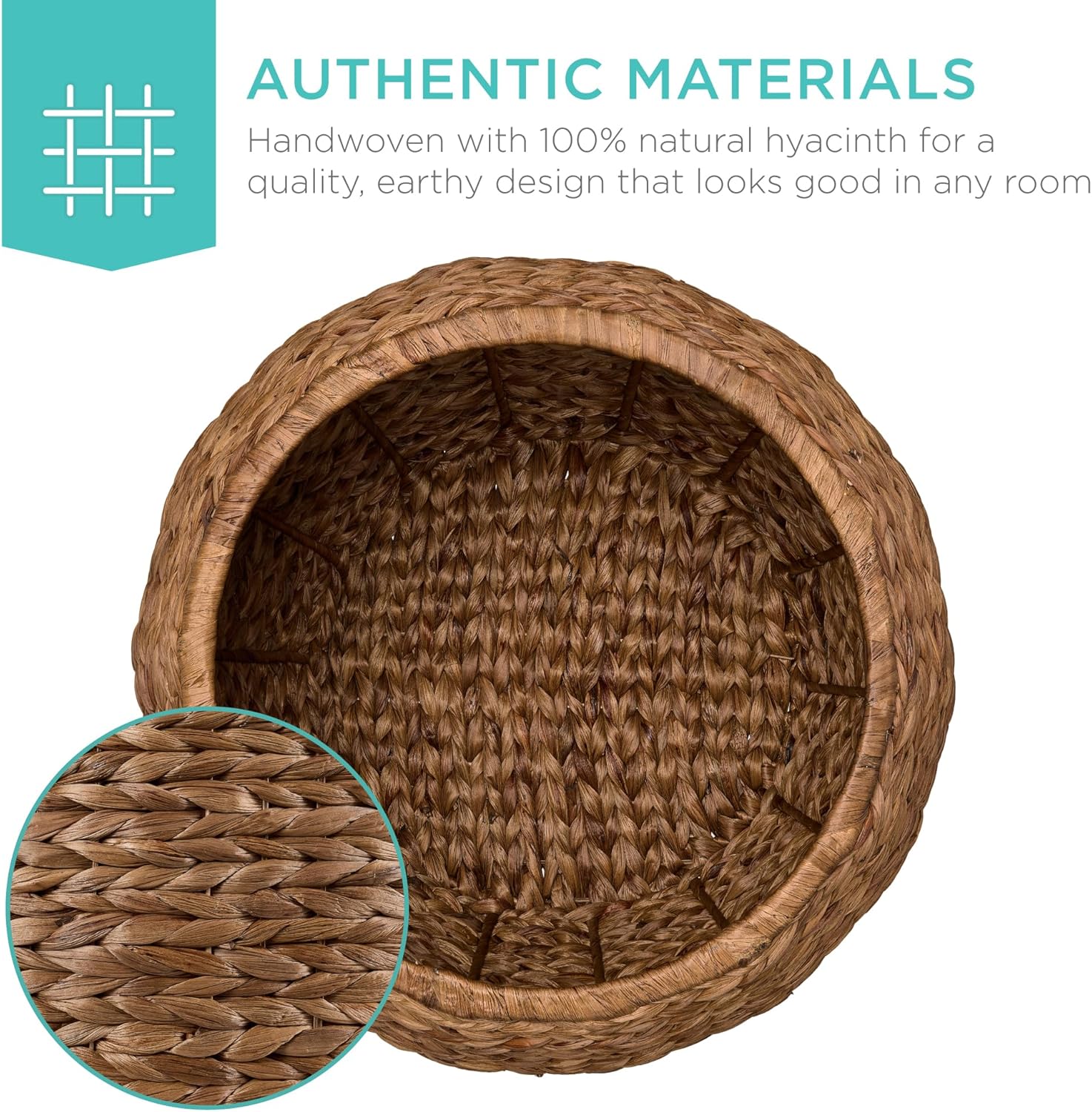 Best Choice Products Multipurpose Hyacinth Storage Basket, Plant Décor, Handwoven Organizer Tote for Bedroom, Living Room, Nursery, w/Lid - Chestnut