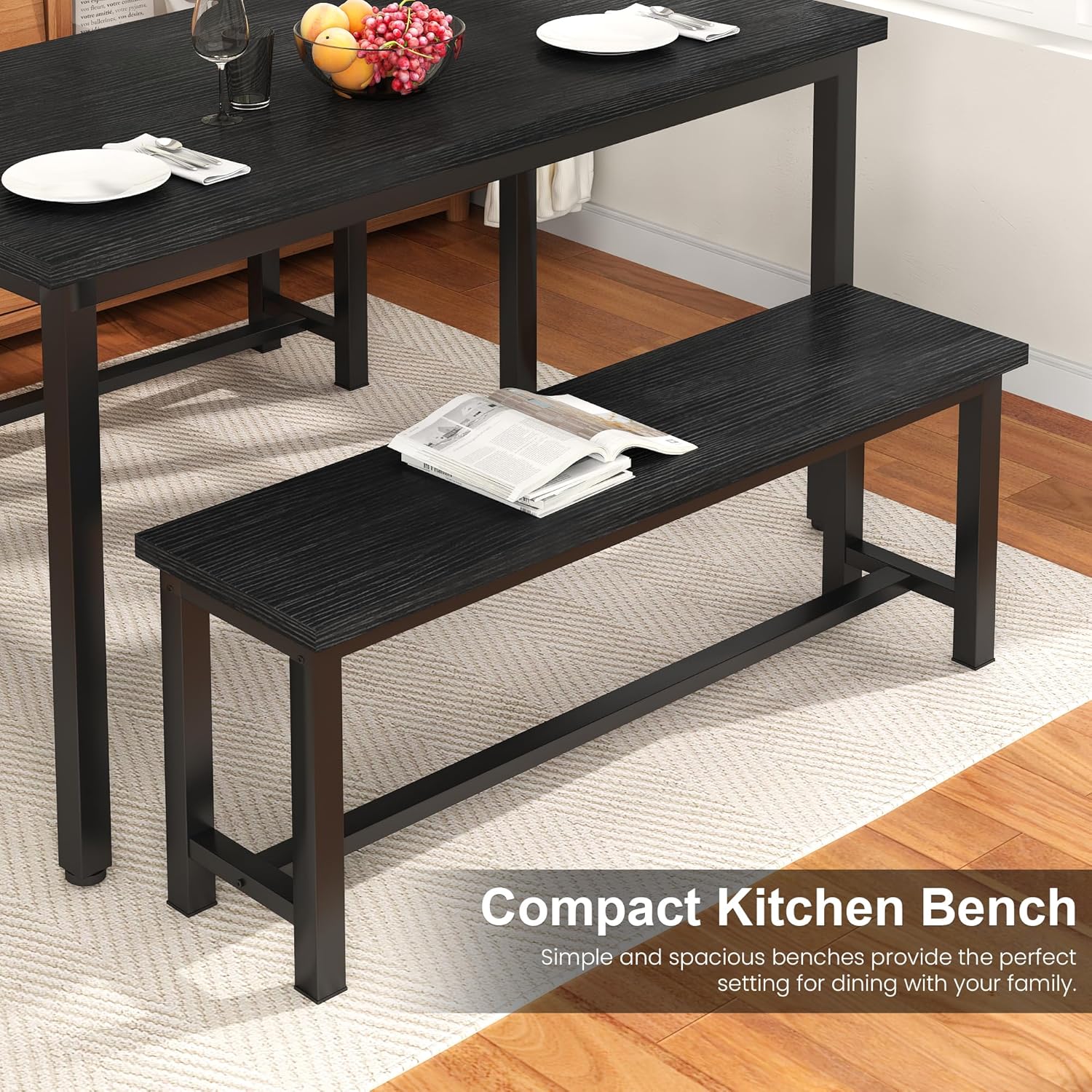 DKLGG Dining Benches, 39 Inch Kitchen Bench, Pair of 2 for Living Room, Bedroom, Industrial Entryway Bench Dining Room Benches with Metal Legs, Durable and Stable