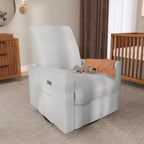 Evolur Harlow Upholstered Power Glider Recliner with USB Charging – Rocking & 275° Swivel with Smooth Glide – Greenguard Gold & FSC Certified – Modern Nursery and Living Room Chair in Grey