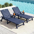 Outdoor Lounge Chair Set of 2 with 5-Position Adjustable, Outside Lounge Chair with Cup Holder, Wheels for Easy Mobility, HDPE Tanning Chair for Poolside, Patio, Blue