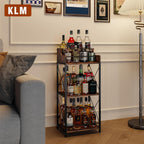 KLM Liquor Bottle Display Shelf, Coffee Syrup Rack Organizer, 3 Step Countertop Wine Rack, Mini Bar, Retro Bar Shelf Stand for Whiskey, Spirits.(Brown)