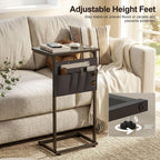 C-Shaped End Table, 28" H Side Table for Couch, Sliding Tray Desk Under Sofa with Storage Bag for Living Room, Bedroom, Office, Black