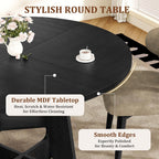 Round Dining Table for 4-6, 47" Kitchen Table for Dining Room, Modern Black Dining Table, Circle Kitchen Table for Living Room, Apartment