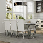 ACEDÉCOR Dining Chairs, White Leather Dining Chairs Set of 4, Upholstered Kitchen Room Chairs with Silver Stainless Steel Legs